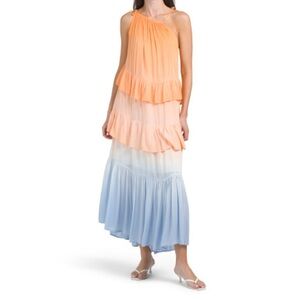 Young Fabulous & Broke Frida Ombre Maxi Dress Feather Gauze Ruffle Tiered NWT